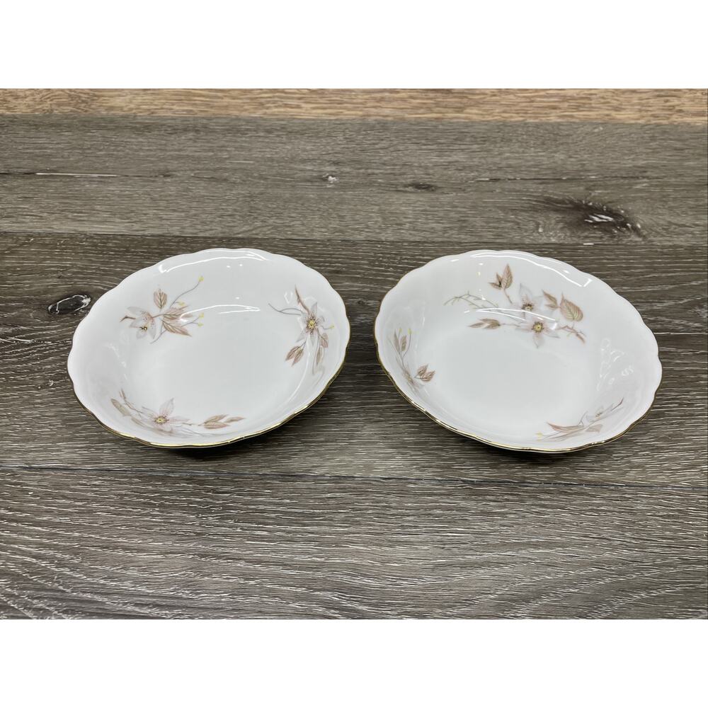 Coupe Fruit / Desert Bowl by CROWN HEIDEN 5.25” Set of 2 Gold Accent Porcelain